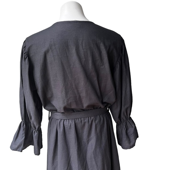 ELF Peony Black Linen Midi Dress, Sz XXL - Picture 11 of 15